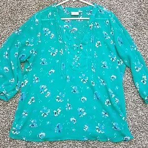 Green floral sheer top